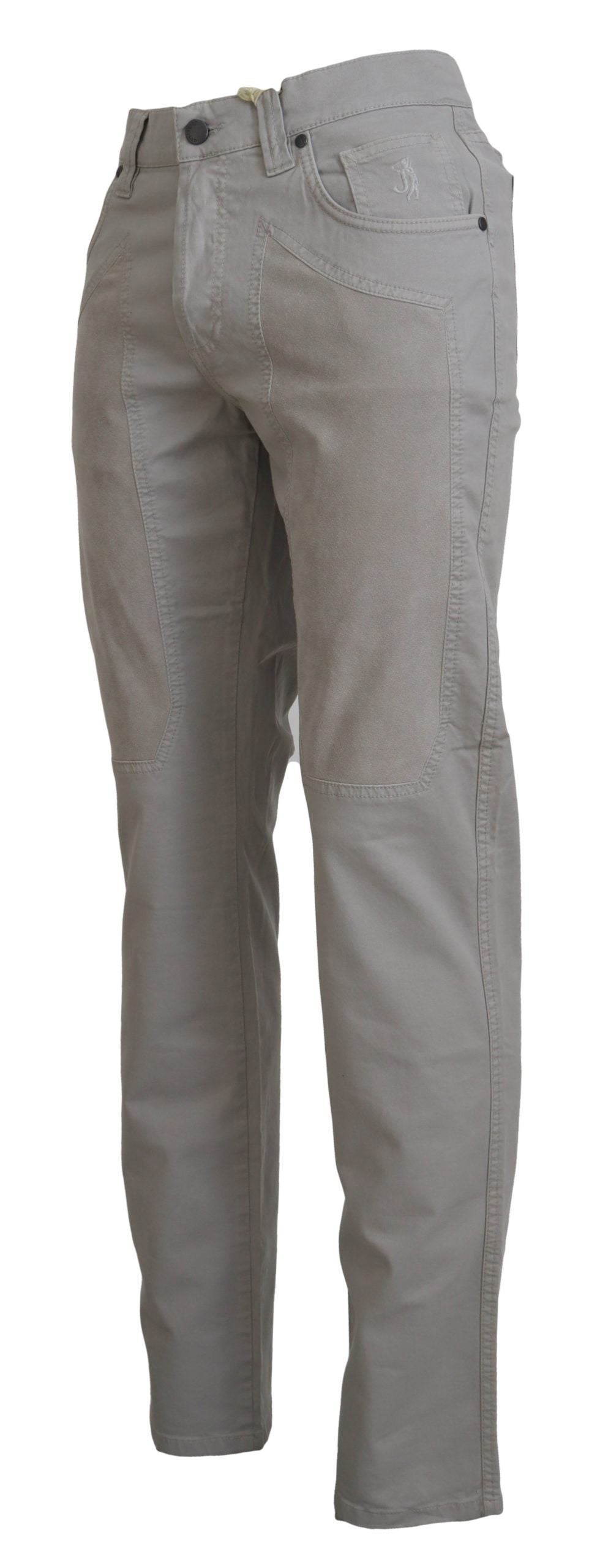 Jeckerson Gray Cotton Tapered Men Casual Pants